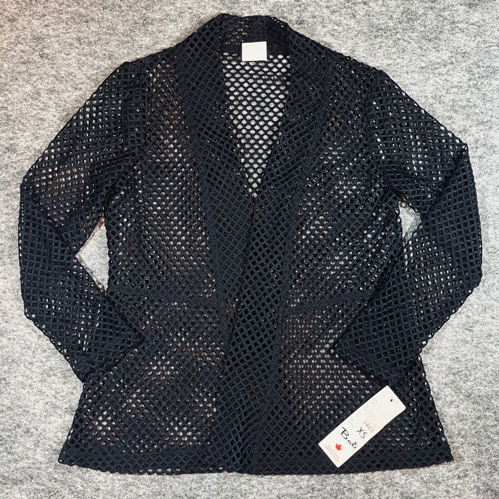 Bali Mesh Cardigan Womens XS Black‎ Open Knit Fishnet Layering Festival Coverup